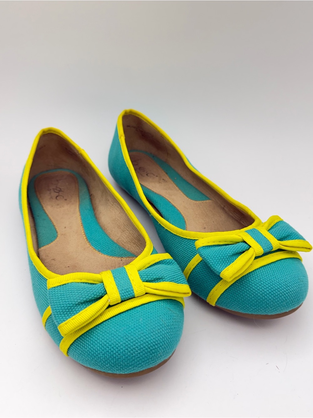 BOC Born Adour Ballet Flats Women's Teal & Yellow Bow Y2K size 8